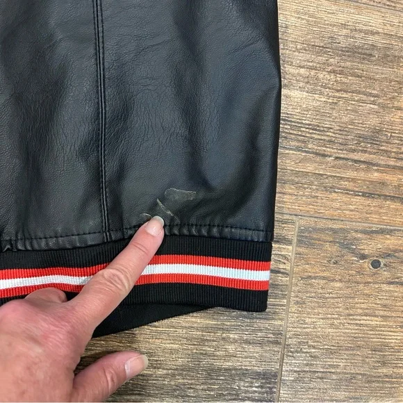 Blank NYC Black Bomber Jacket with Red and White Stripes - Size M - Picture 10 of 11